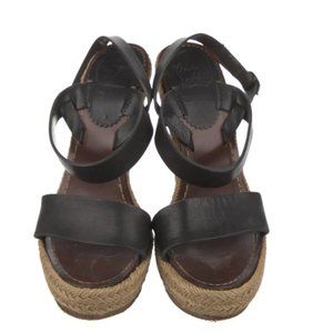 Christian Louboutin Leather Espadrilles Black Block Heels with Platform